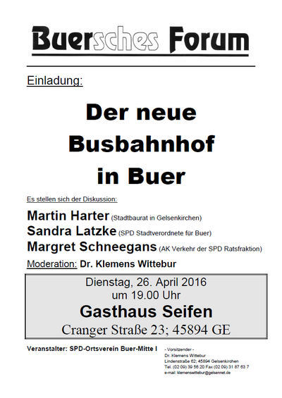Das Buersche Forum findet im Gasthaus Seifen statt!
